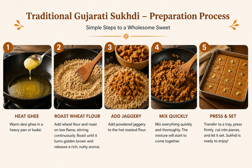 traditional Gujarati sukhdi preparation process steps